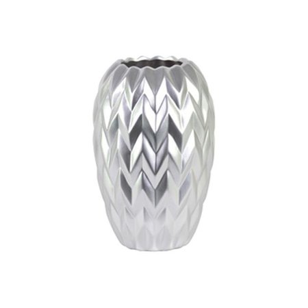 URBAN TRENDS COLLECTION Urban Trends Collection 21441 Ceramic Round Vase with Round Lip Embossed Wave Design & Rounded Bottom; Silver - Large 21441